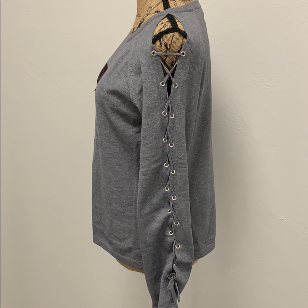 Lace-Up Sleeve Love Patch Sweater - Picture 8 of 8